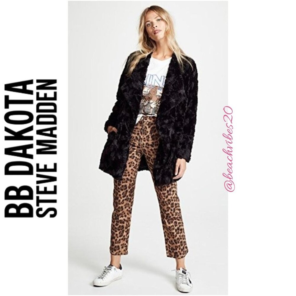 BB DAKOTA BY STEVE MADDEN Tucker Faux Fur Jacket Black Small NWOT O-97